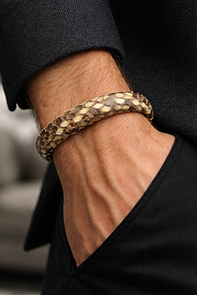 magıcgrange Real Python Skin Men's Bracelet - Exotic Leather Design .Steel Ma...