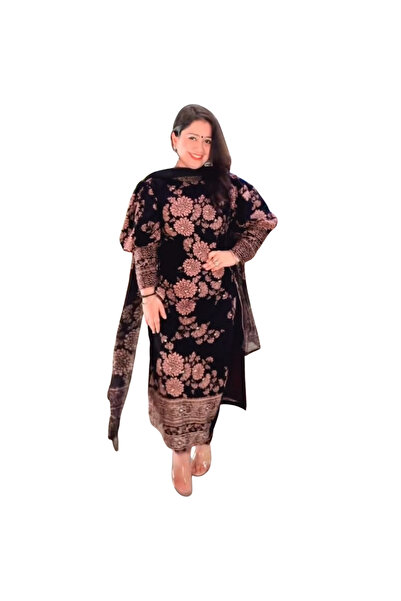MYSMAR Black Georgette Top Bottom & Dupatta - HRT1595 | Black