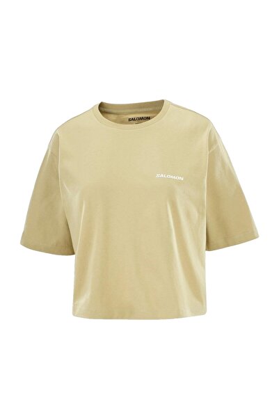 Salomon تي شيرت نسائي قصير مريح باللون الرمادي والأخضر LC2680800