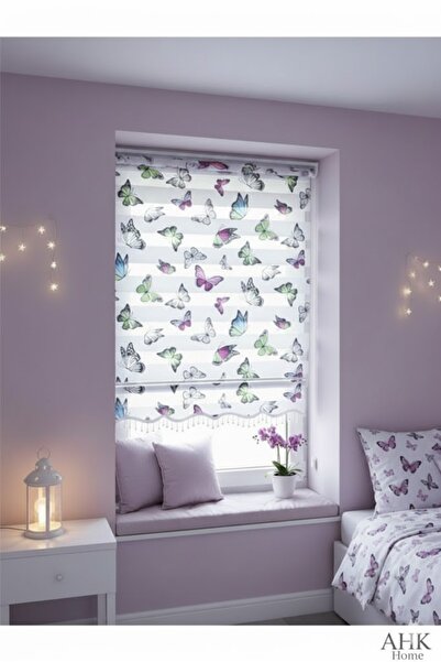 AHK Bag Beauty AHK Home Kelebek Desen Çocuk Odası Zebra Perde (etek Boncuklu)