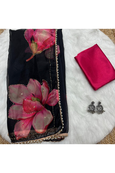 MYSMAR Black Silk Saree - FFT5665 | Black