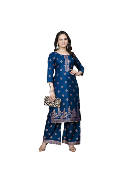 MYSMAR Blue Rayon Cotton Salwar Kameez Set - HRT5964 | Blue