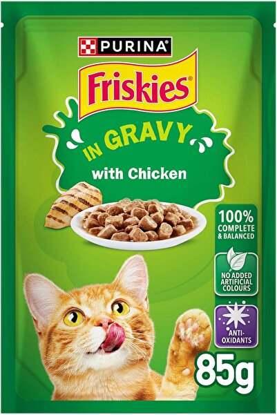 Friskies طعام القطط الرطب من بورينا بنكهة الدجاج في المرق 85 غرام