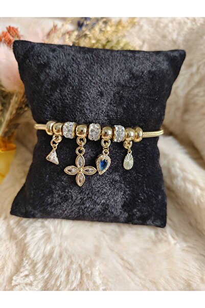 Tuel سوار تشارم من الحجر الأزرق مع تفاصيل البرسيم الذهبي