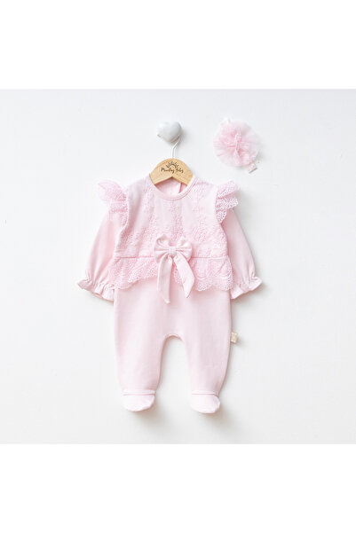 Miniday Baby Baby Girl Mevlütlük Jumpsuit with Bandana and Lace Tk1043