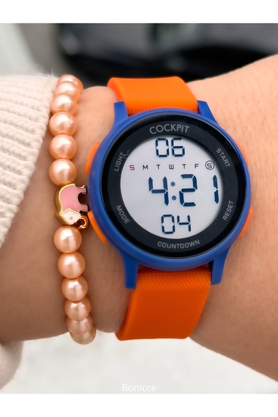 Cockpit Girl's Watch-In Gift Package-Digital Sports-Orange Silicone Band-Pool...