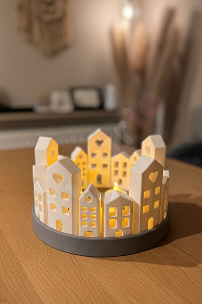 figurio Dekoratif Tealight Evler Şehir Seti ^/ Led Mumlu Dekoratif Evler Seti