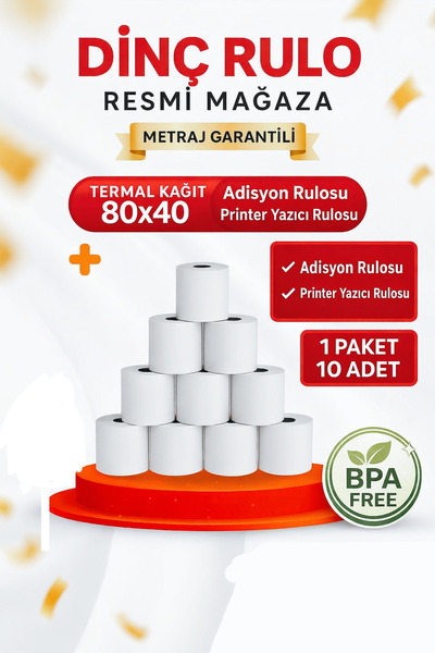 Dinç Thermal 80x40 Adisyon Yazıcı Rulosu Fişi 1 Paket 10 Adet
