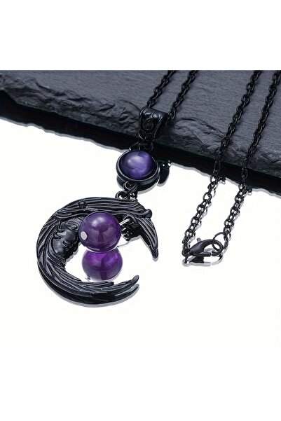 DÜKKAN DESİGN MACİG MOON AMETİST TAŞLI GOTİK KOLYE