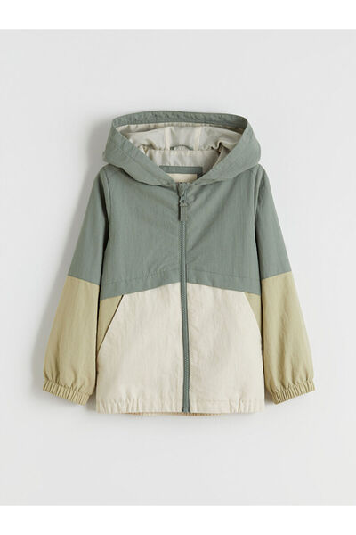 LC Waikiki Haki cu glugă bloc de culoare Palton pentru băiat