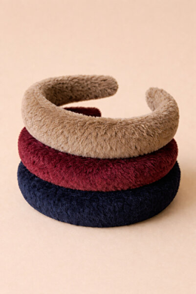 Store 3’lü Peluş Kalın Taç Seti – Vizon Bordo Lacivert