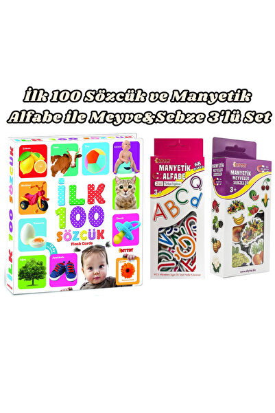 Diytoy İlk 100 Sözcük ile Manyetik Alfabe ve Meyve Sebzeler (3'lü Paket)