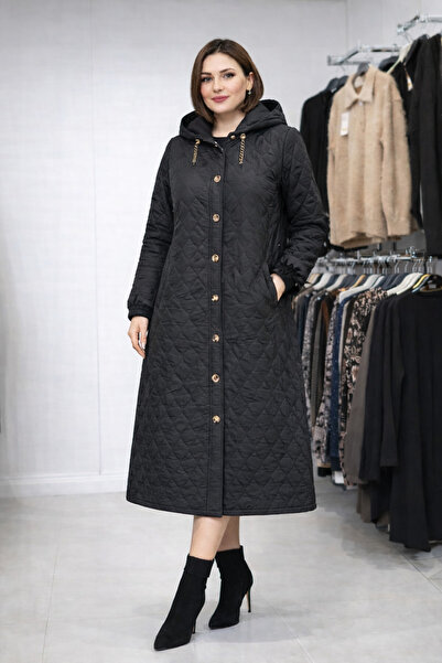 YLC TEKSTİL KADIN DÜĞMELİ KAPÜŞONLU KAPİTONE KAP (ÜRÜNBOYU-120-CM)