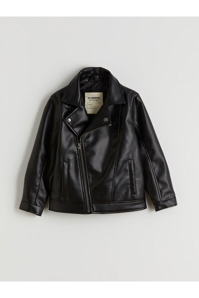 LC Waikiki Lcw Kids Black Leather Look Boy's Coat