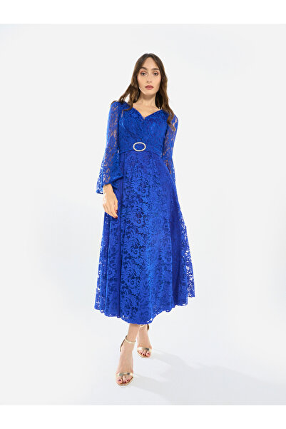 House of Moda By Styli Women Lace Flare Sleeve Midi Dress