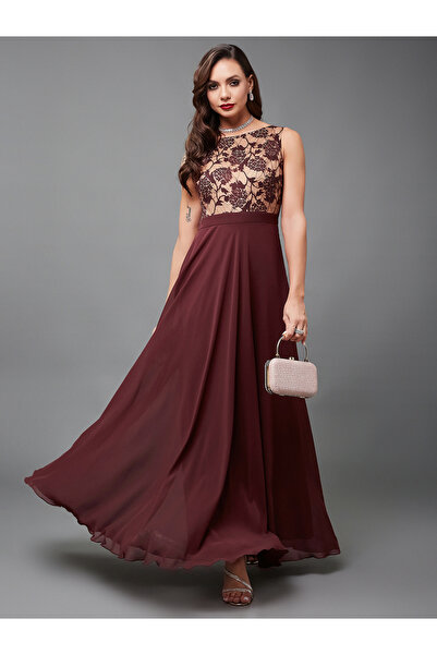 Miss Chase By Styli Women Burgundy Sleeveless Maxi Dress