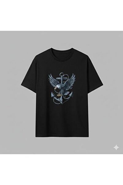 CLASSY.MODA Μπλουζάκι Unisex Oversize με στάμπα αετού και άγκυρας πλοίου