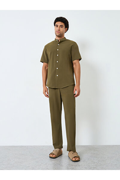Take Two By Styli Men Solid Stand Collar Shirt and Pants Co-Ords