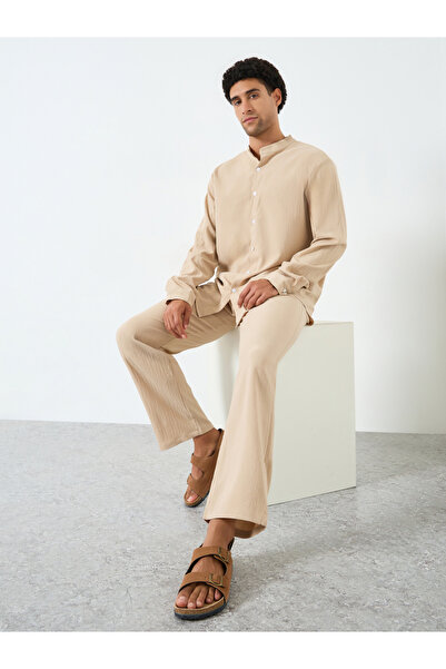 Take Two By Styli Men Textured Stand Collar Shirt and Pants Co-Ords
