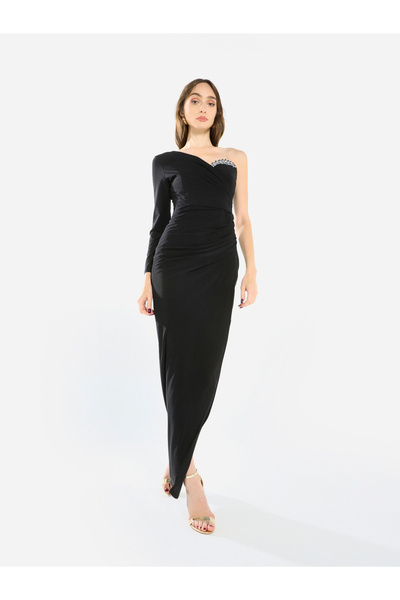 House of Moda By Styli Women Crystal Accent Ruched Gown Maxi Dress