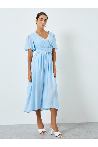 Maxim Creation By Styli V neck sky blue dress