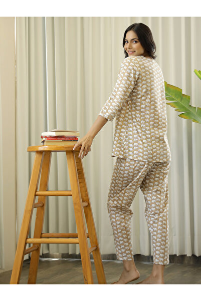 Sanskrutihomes By Styli Elephant Print Cotton Shirt and Pyjama Set