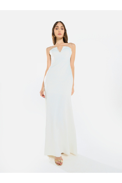 House of Moda By Styli Women Strapless Crepe Structured Gown Dress