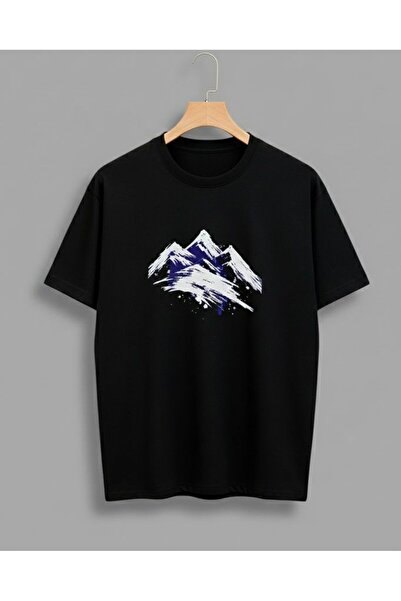 CLASSY.MODA Tricou oversize unisex cu imprimeu siluetă de munte în desen în c...