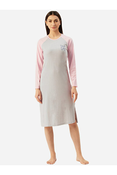 KLAMOTTEN By Styli Women Grey Raglan Sleeve Nightdress