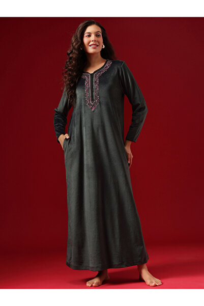 Clovia By Styli Velour V Neck Nightdress