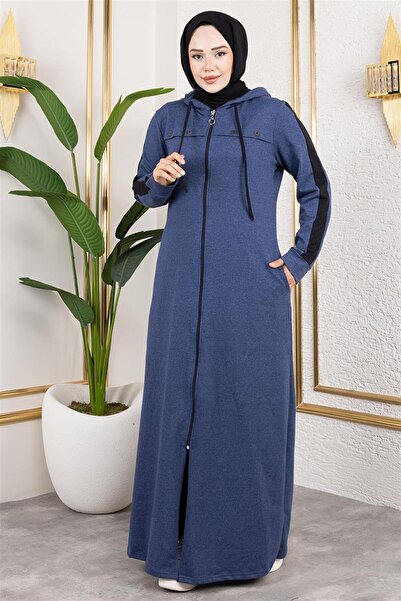 MODA Kuş Gözü Şerit Detay Spor Ferace İNDİGO - İNDİGO - 46