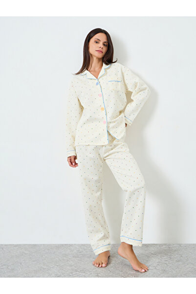 Styli Textured Polka Print Shirt and Pyjama Set