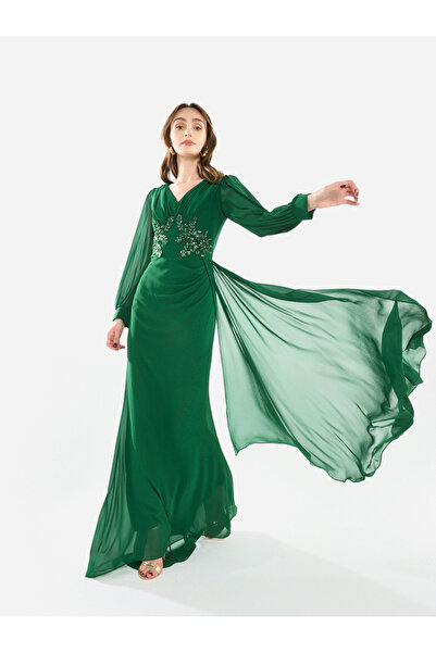 House of Moda By Styli Women Flowing Cape Embellished Maxi Dress