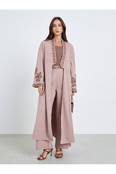 Take Two By Styli Women Embroidery Detail Long Sleeve Abaya and Pants Co-Ords