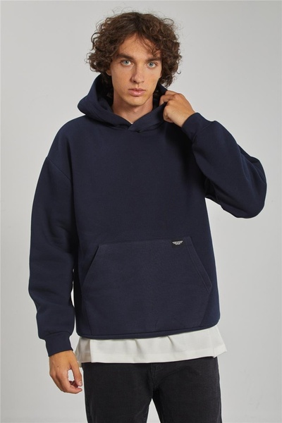 trender cu glugă Kangaroo Pocket 3 Thread Ş cu căptușeală din fleece indigo H...