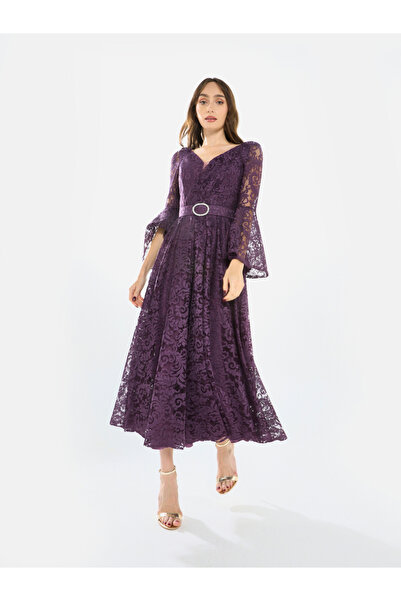 House of Moda By Styli فستان ميدي نسائي بأكمام واسعة من الدانتيل