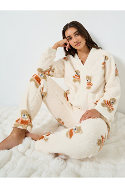 Take Two By Styli Fluffy Bear Print Top and Pyjama Set