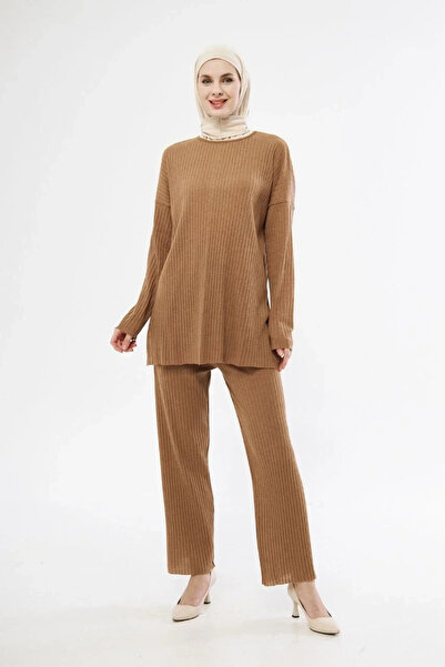 MODA Long Sleeve Organic Washed Fabric Corduroy Trousers Set - Brown