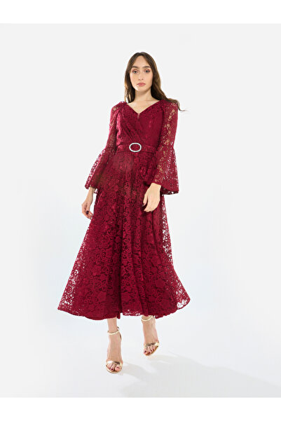 House of Moda By Styli Women Lace Flare Sleeve Midi Dress