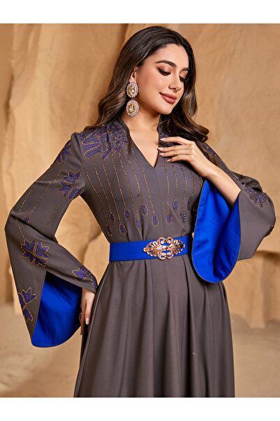 Take Two By Styli Women Embroidery Detail Belted A-Line Maxi Dress