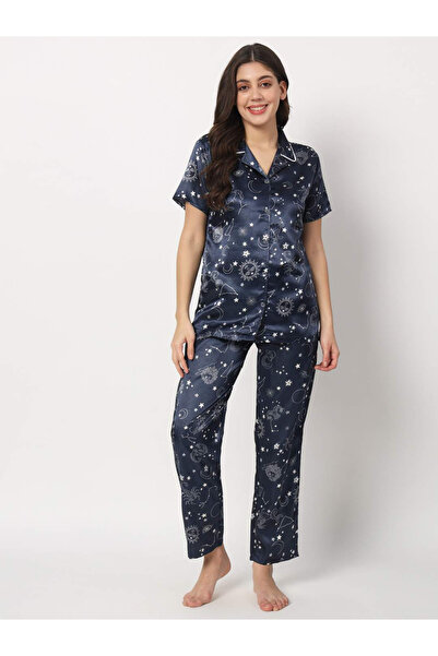 KLAMOTTEN By Styli Celestial Print Buttoned Shirt and Pyjama Set