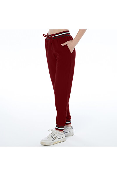 ASN concept Women's Ribbed Waist Eyelet Detail Burgundy Color Sweatpants (Ava...