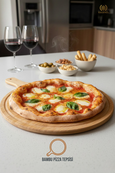 Ulgenex 40 Cm Bambu Saplı Sunumluk, Servis Tahtası, Pizza Lahmacun Pide Tepsisi