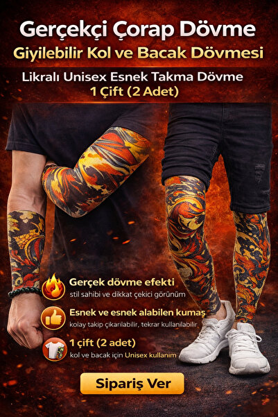 Tamsena Store 2 Adet Gerçekçi Çorap Dövme Giyilebilir Kol ve Bacak Dövmesi Li...