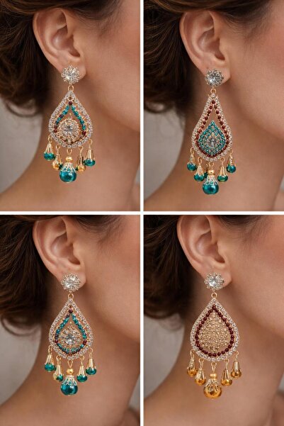 MİHRES أقراط سهرة أنيقة بتصميم ذهبي متدلي بألوان مختلفة وموديلات متنوعة مع أح...