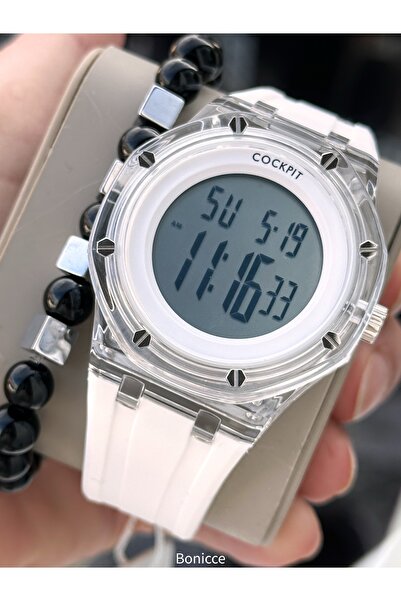 Cockpit Sports Men's Watch, White Color Silicone Band, Alarm, Stopwatch, Suit...