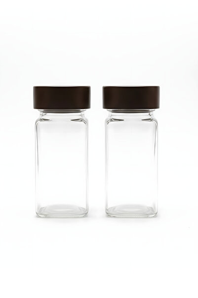 Cuply Set of 2 Square Glass Spice Jars with Natural Acacia Lids 120ml - Wooden Kitchen Organizer Jars