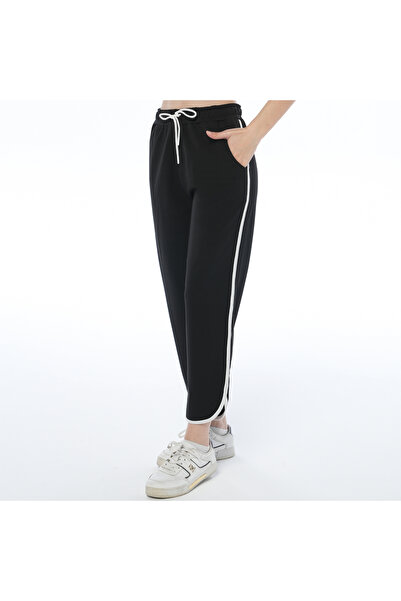 ASN concept Women's Black Color Slit Long Piped Pants (with Plus Size Option)