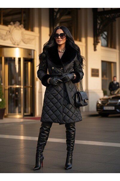 Ahzem Collection Luxury Quilted Fur Detailed Coat
