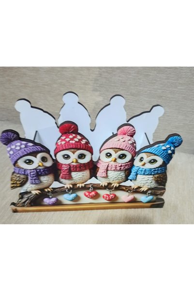 TuraLazerKesim Wooden Cute Owl Brothers Desktop Pen Holder Pen Case and Organizer (25X16.5 cm)